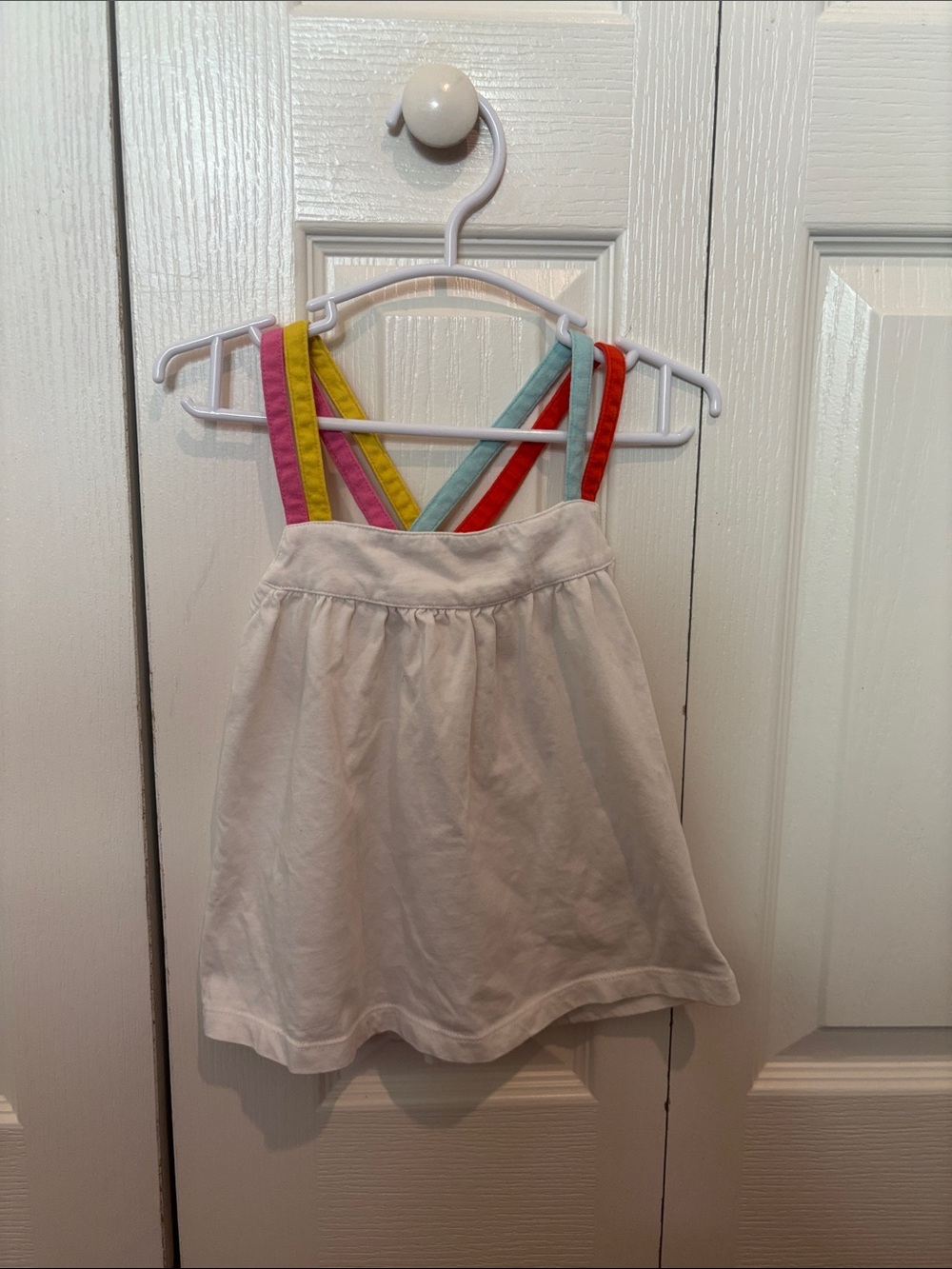 Mini Boden White Dress with Rainbow Straps